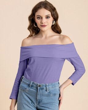 women off-shoulder regular fit crop top