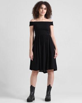 women off-shoulder smocked a-line dress