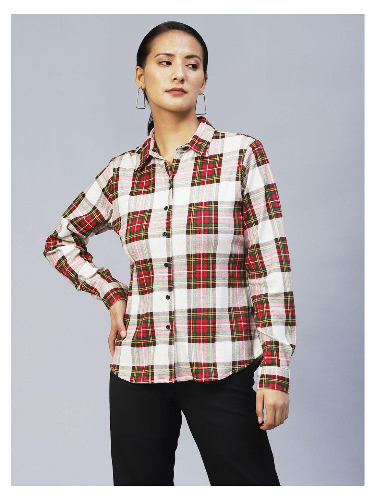 women off white checks full sleeve shirt