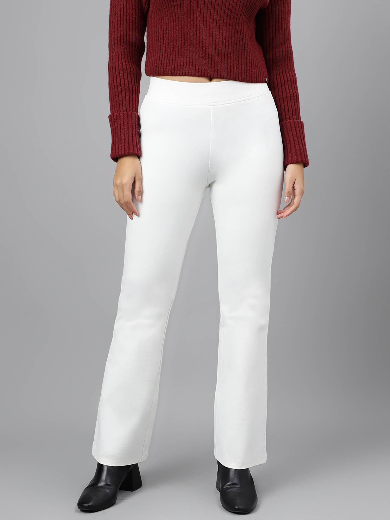 women off white comfort flared high-rise trouser