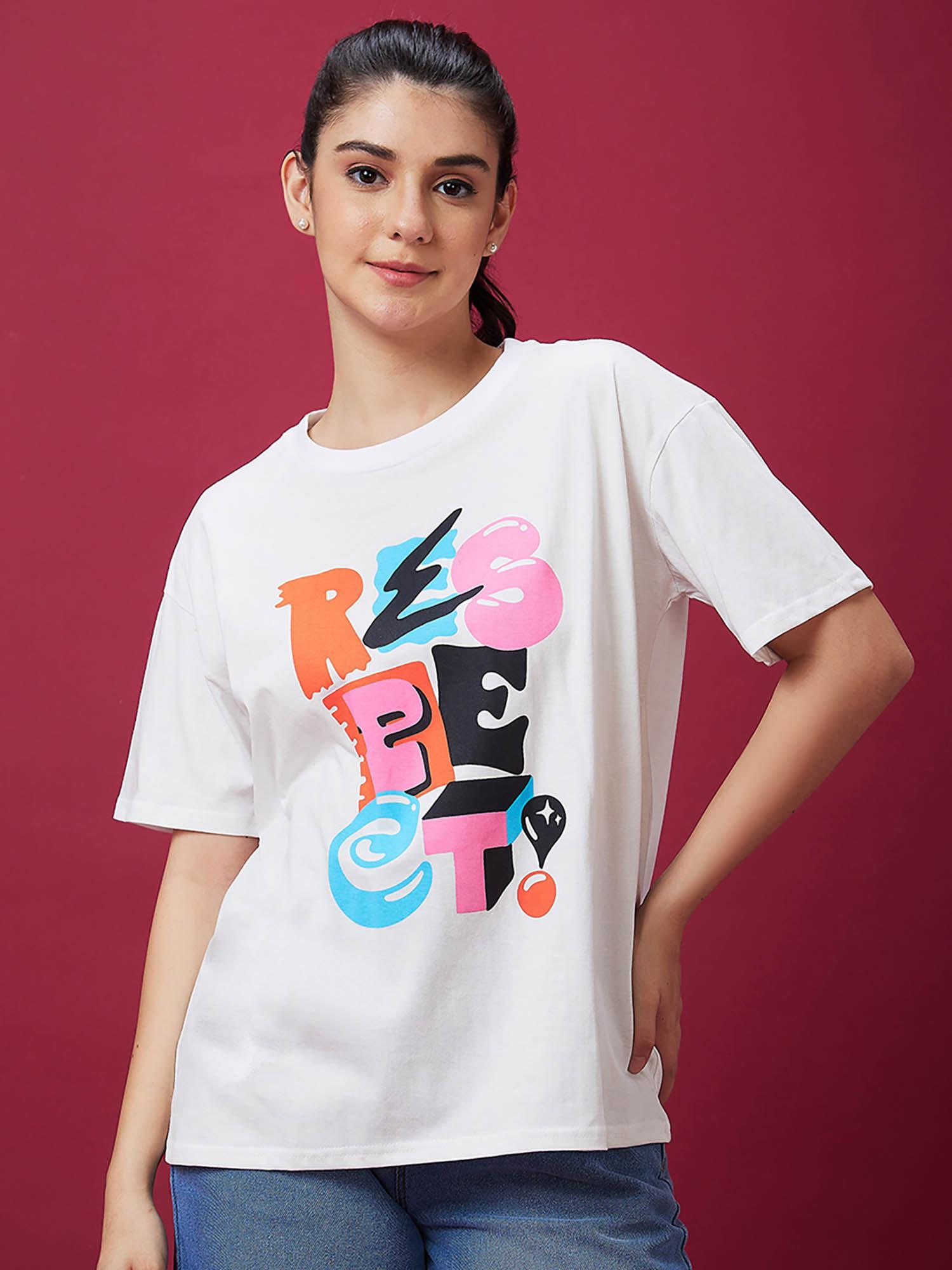 women off white drop shoulder graphic boxy casual t-shirt