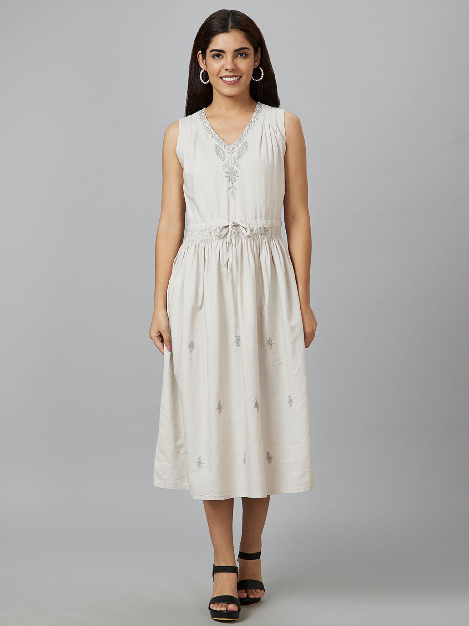 women off white embroidered a-line dress