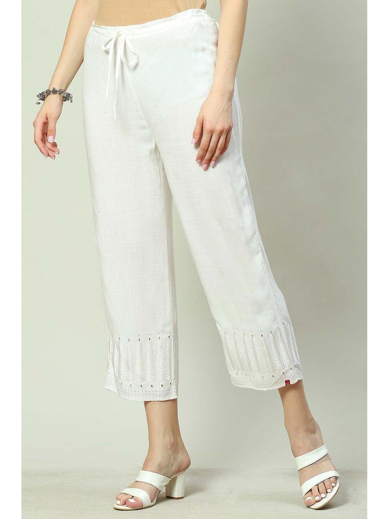 women off white embroidered palazzo