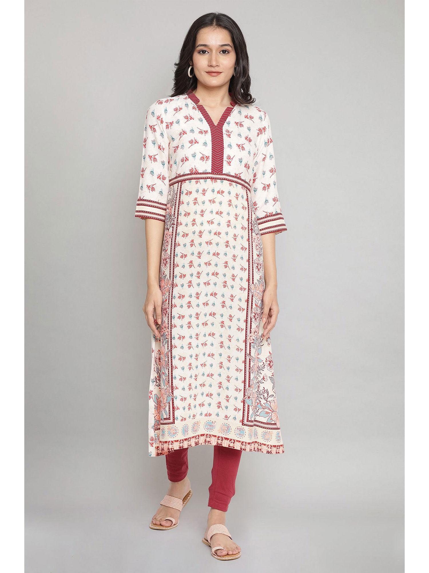 women off white floral print crepe kurta