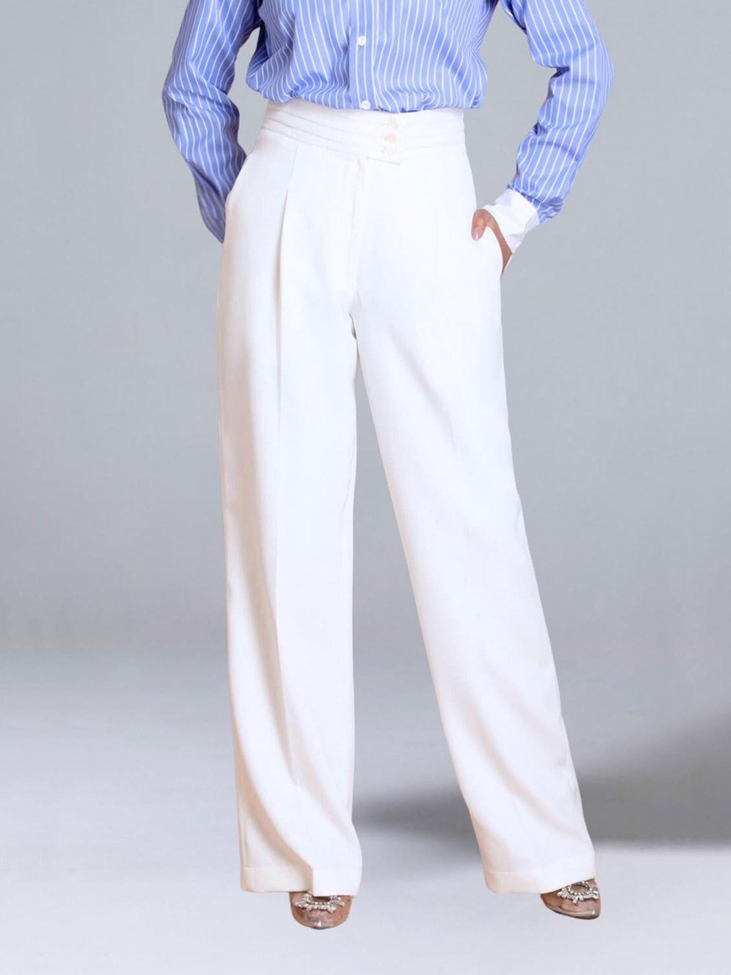 women off white pleated band trouser