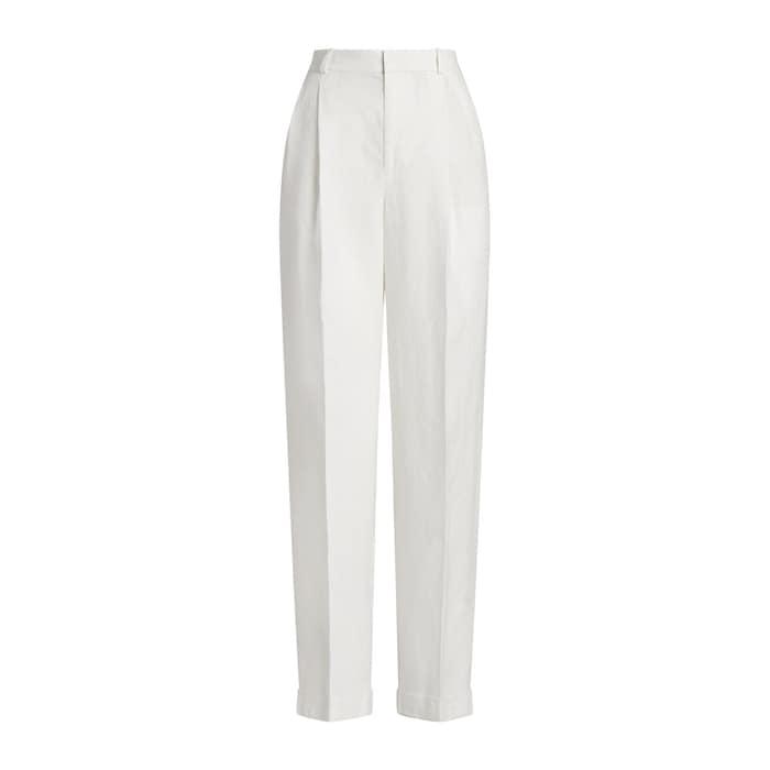 women off white pleated linen pant