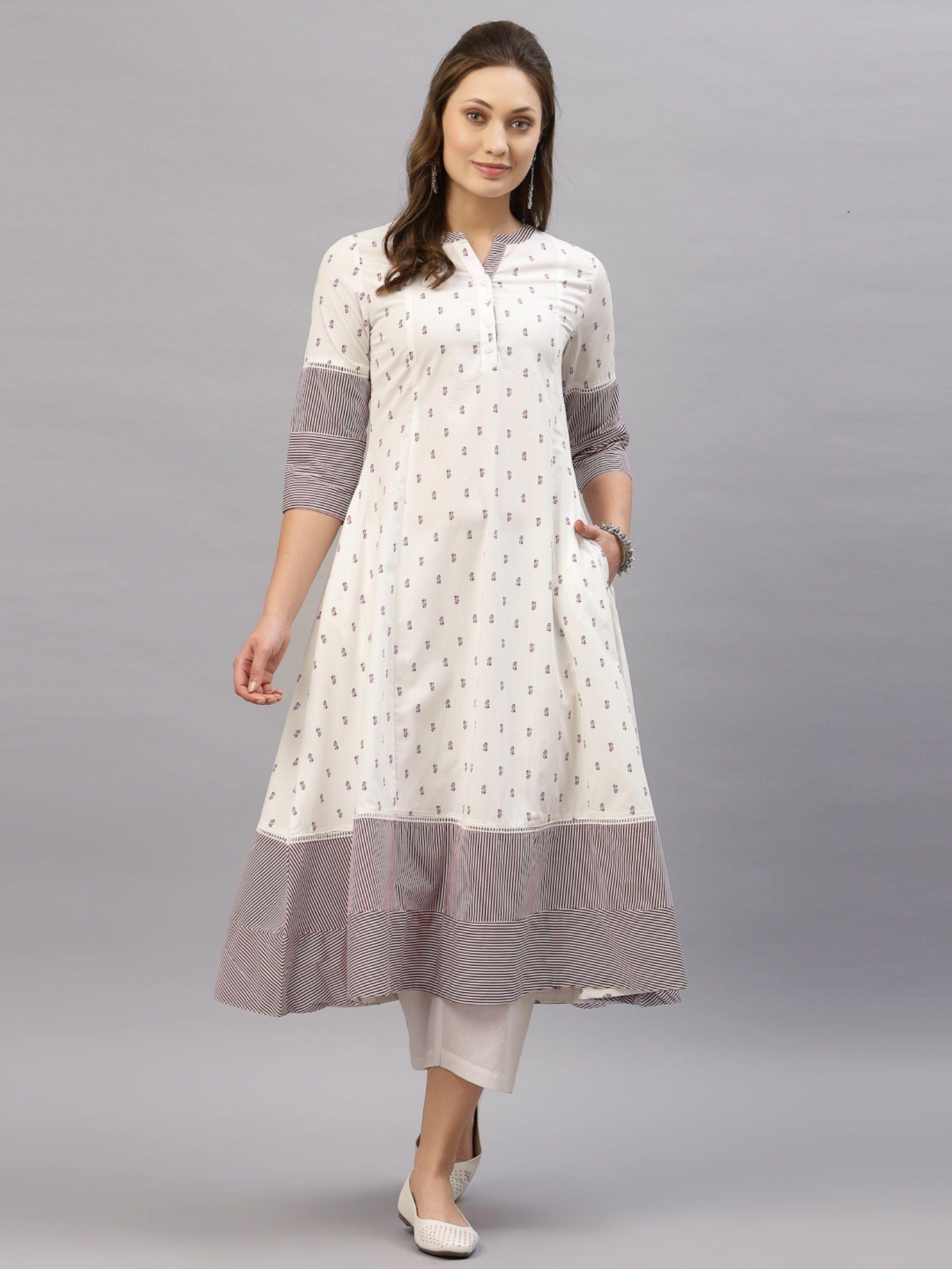 women off white printed kurta