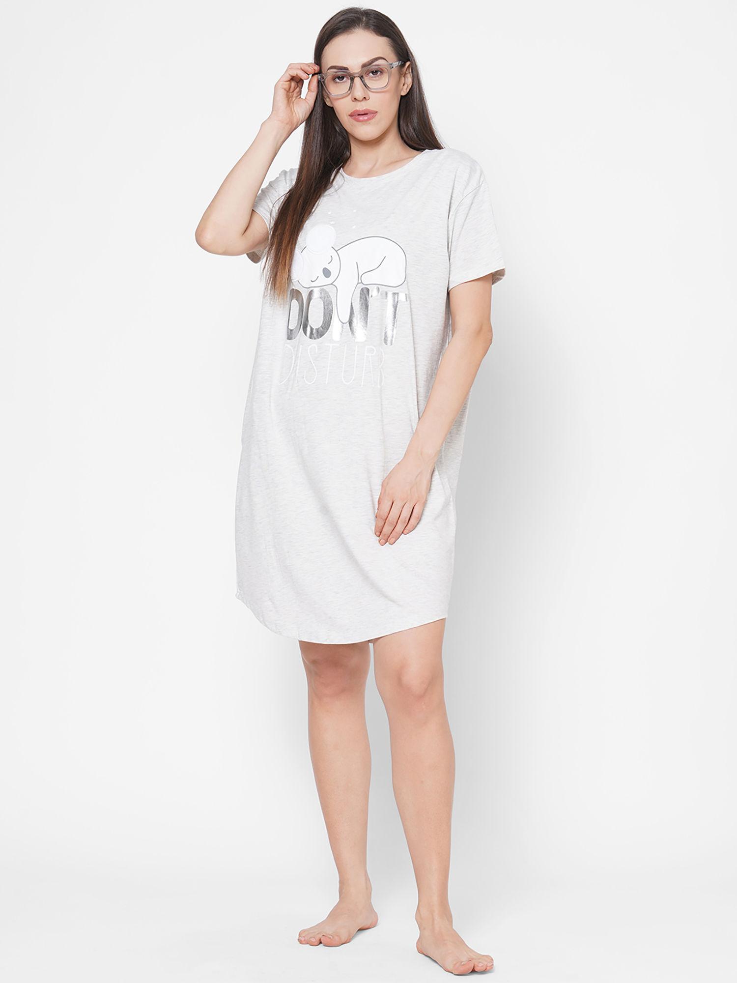 women off white printed short night dress