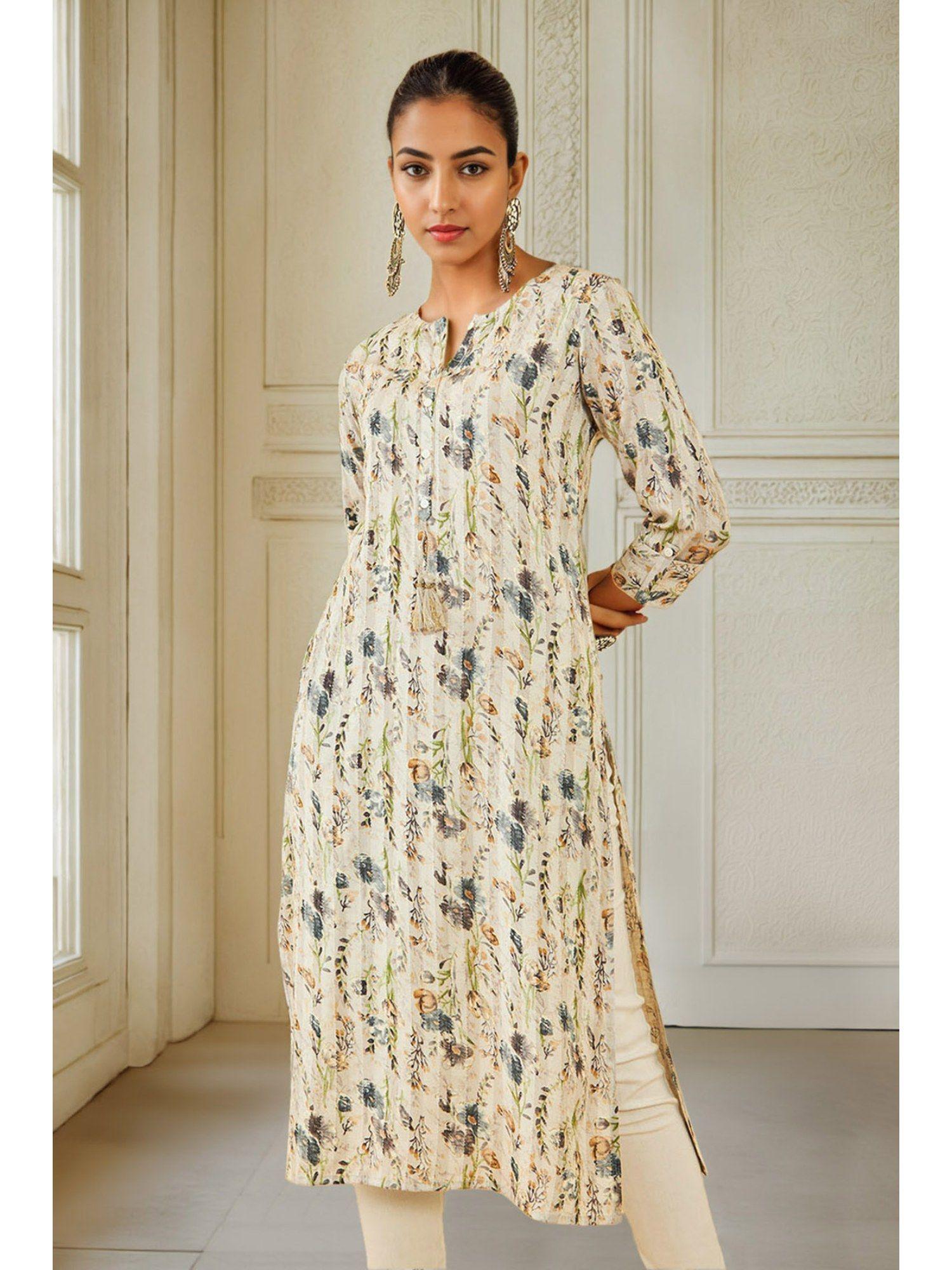 women off white rayon floral kurta