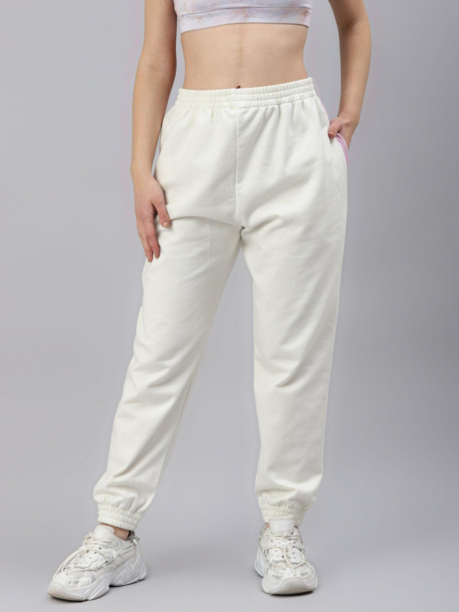 women off white regular fit stylish jogger track pants