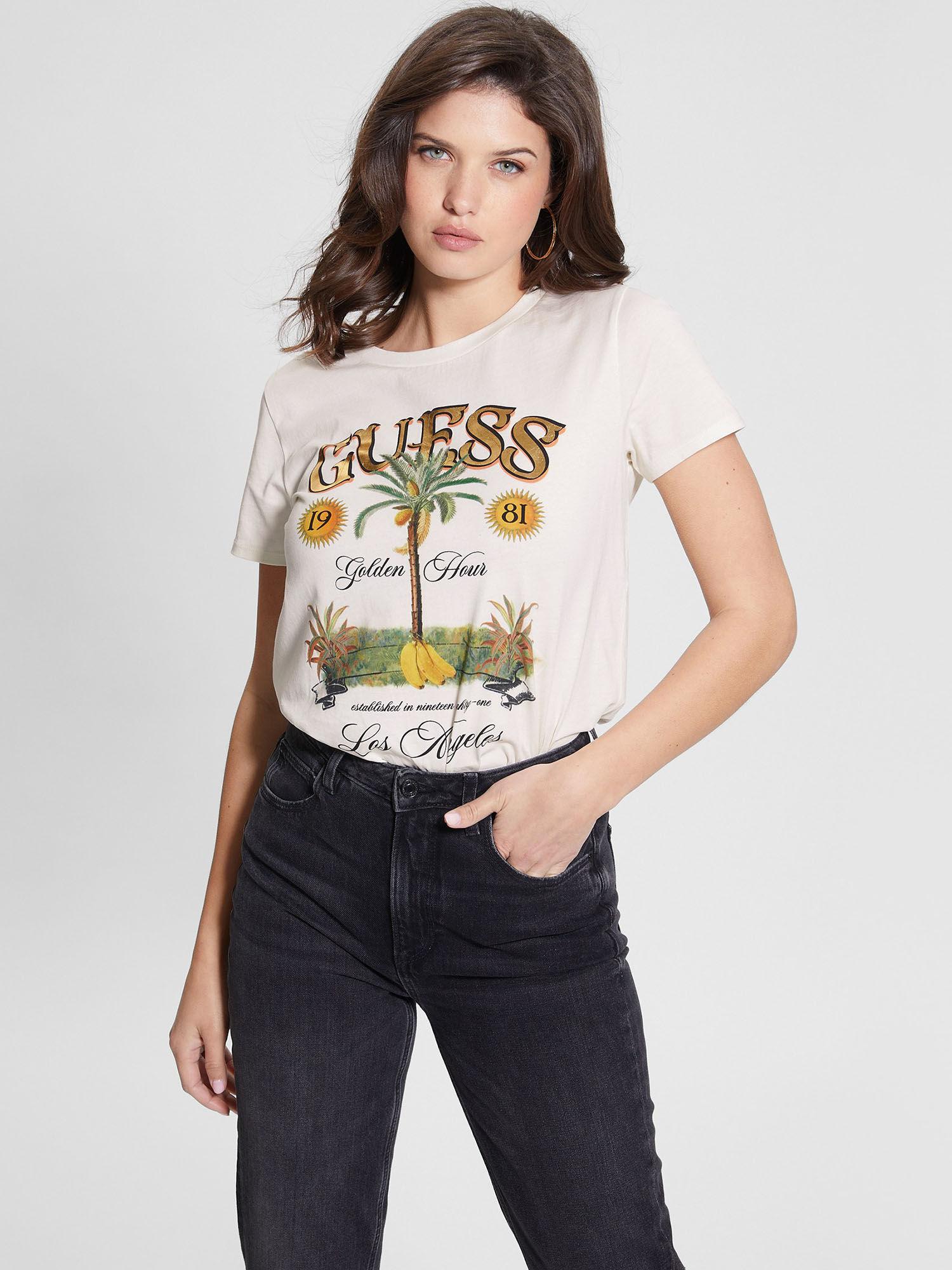 women off white short sleeves printed t-shirt