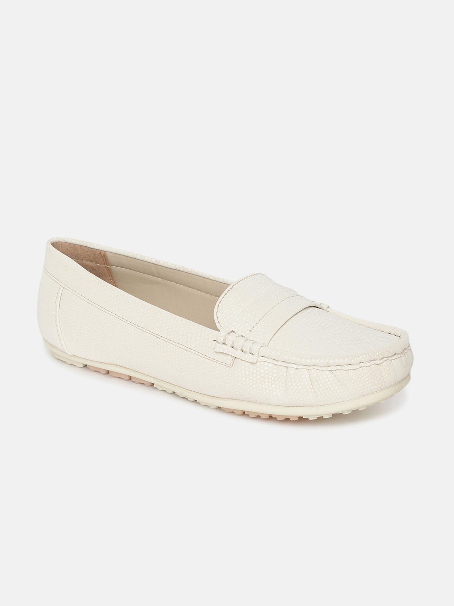 women off white solid loafers