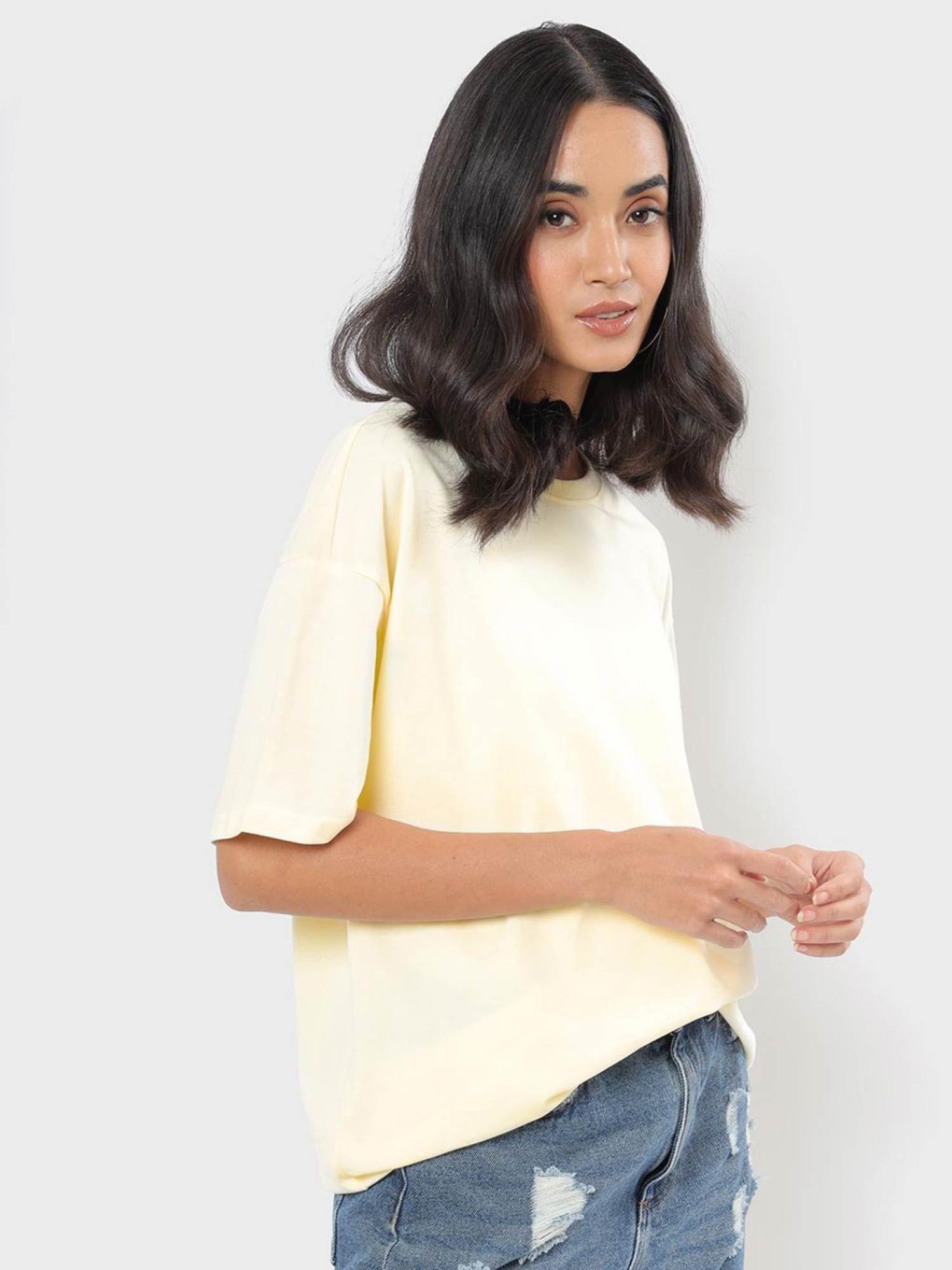 women off white solid oversized t-shirt