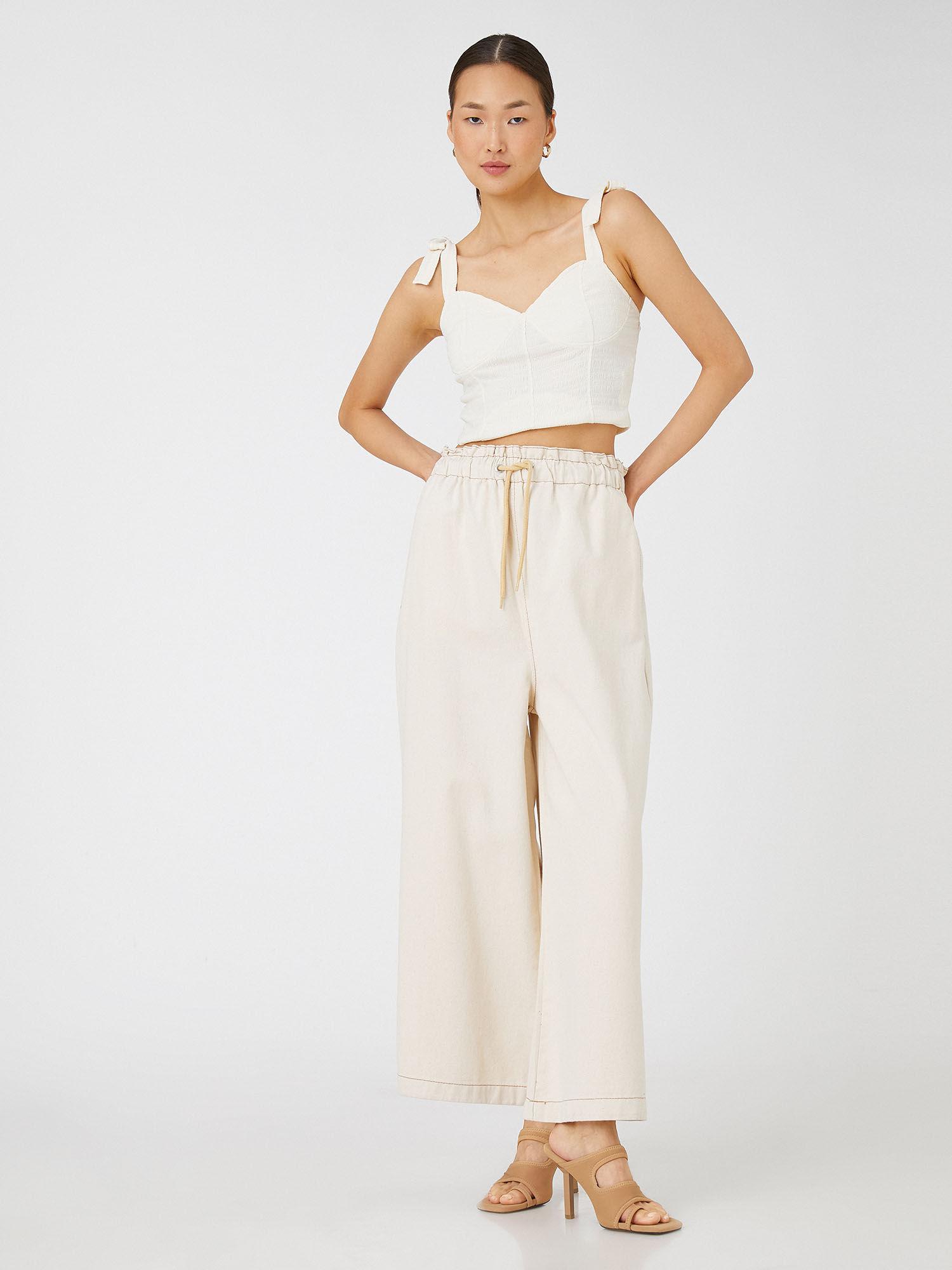 women off white solid plain comfortable pant