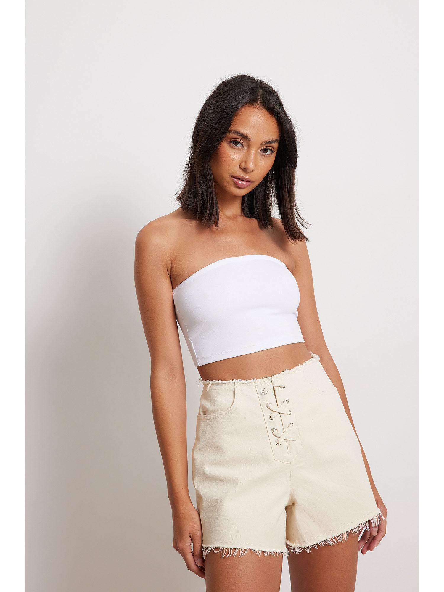 women off white solid-plain shorts