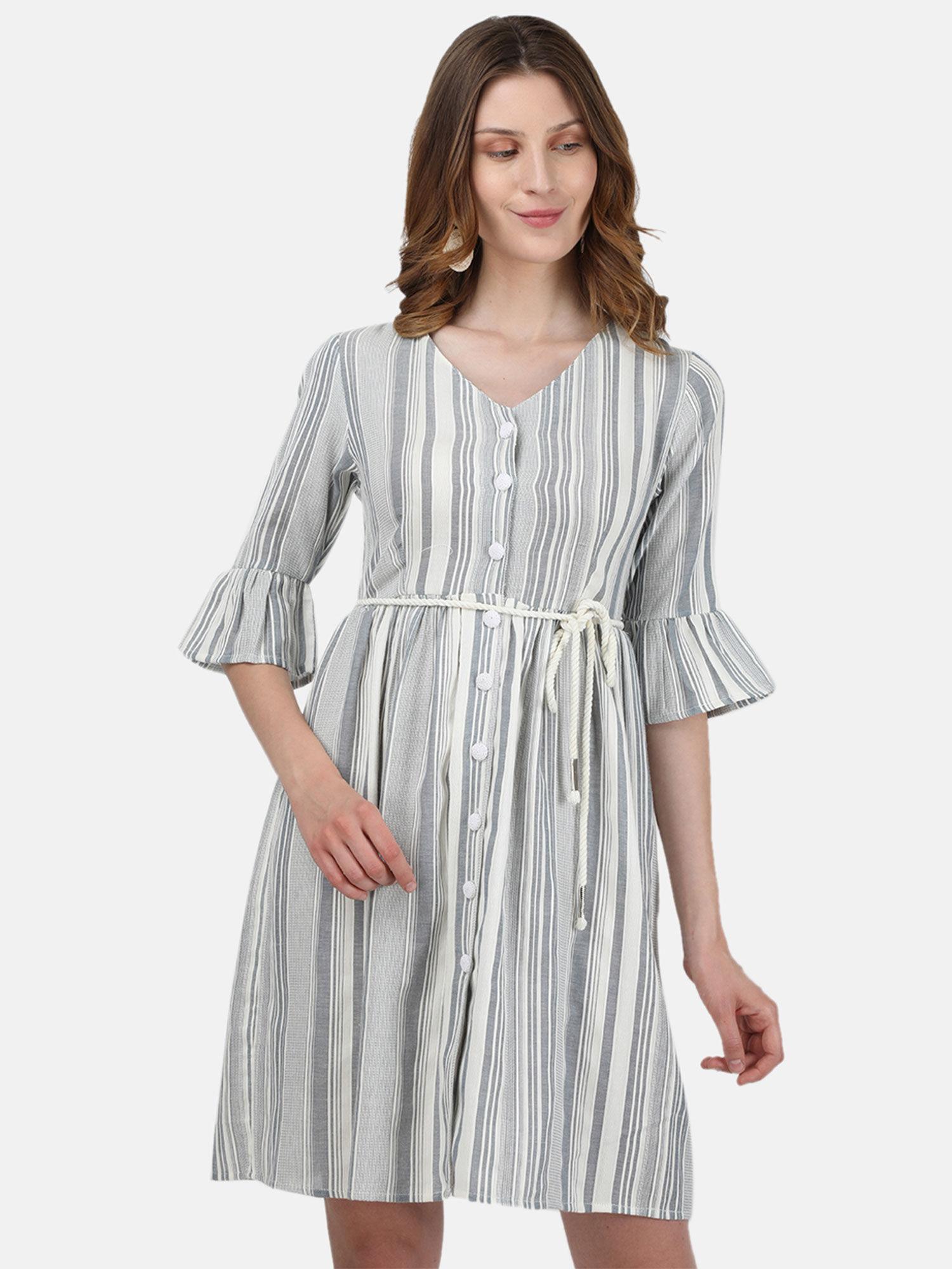 women off white striped cotton dress