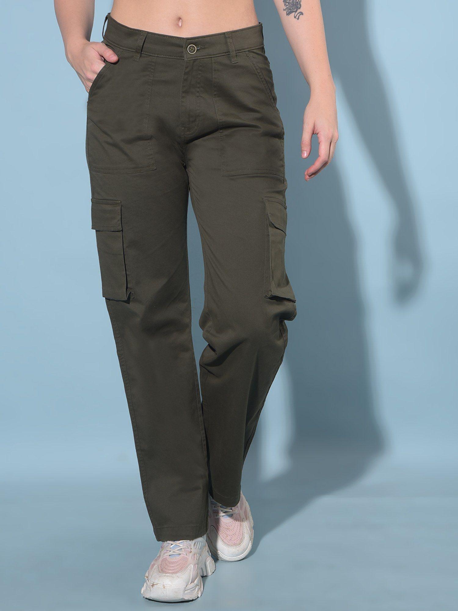 women olive cargo trousers