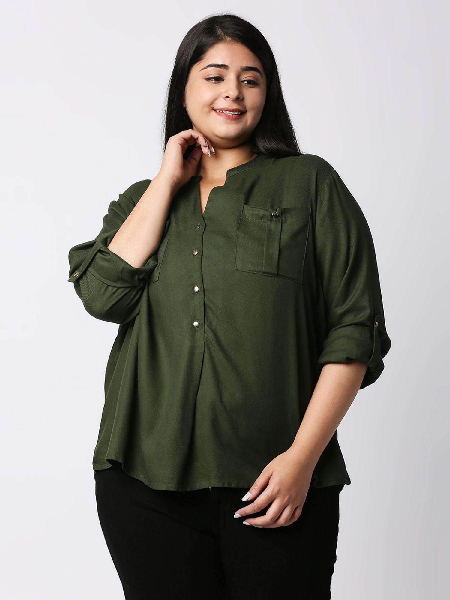 women olive green casual shirt