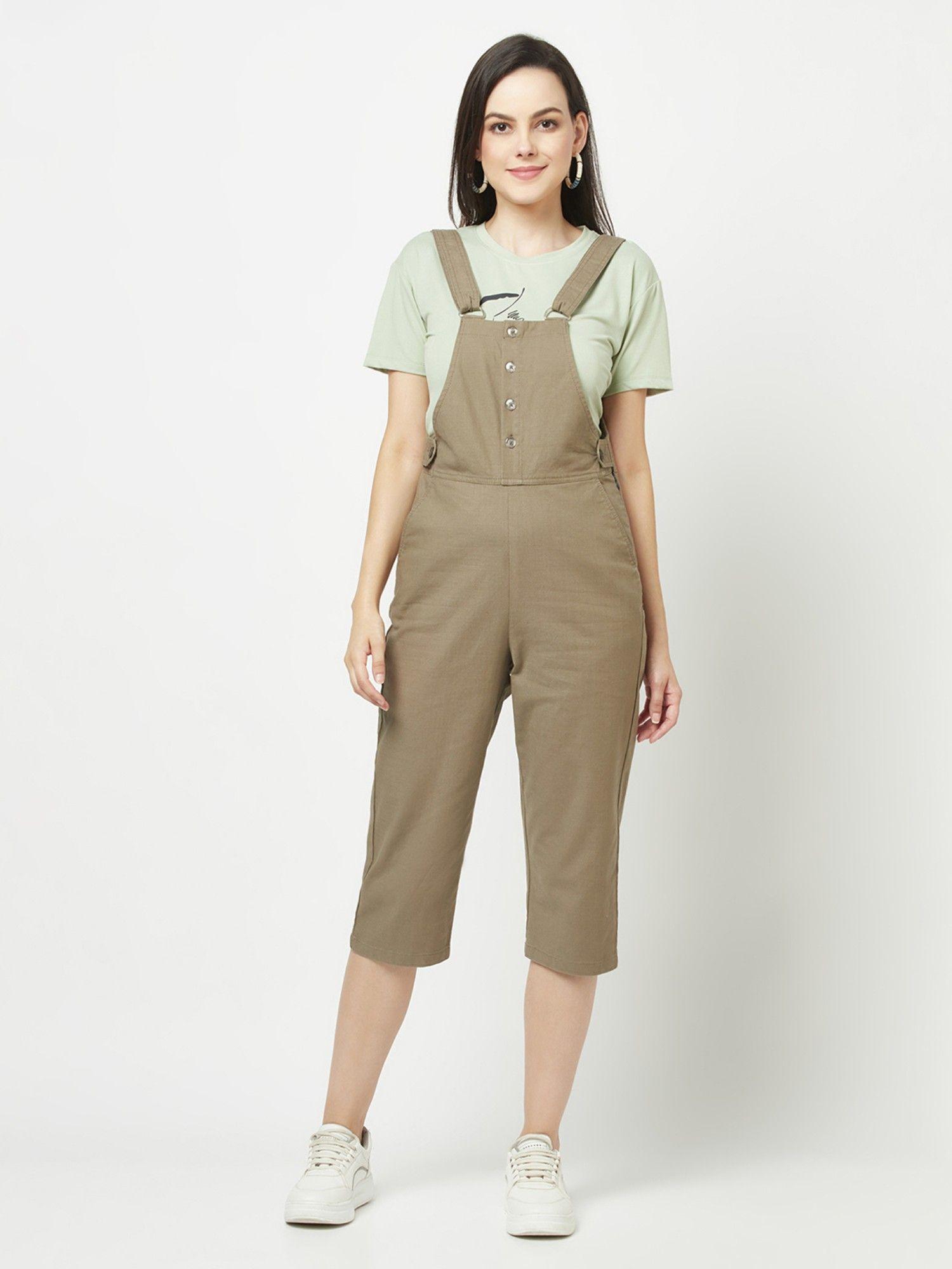 women olive green dungaree