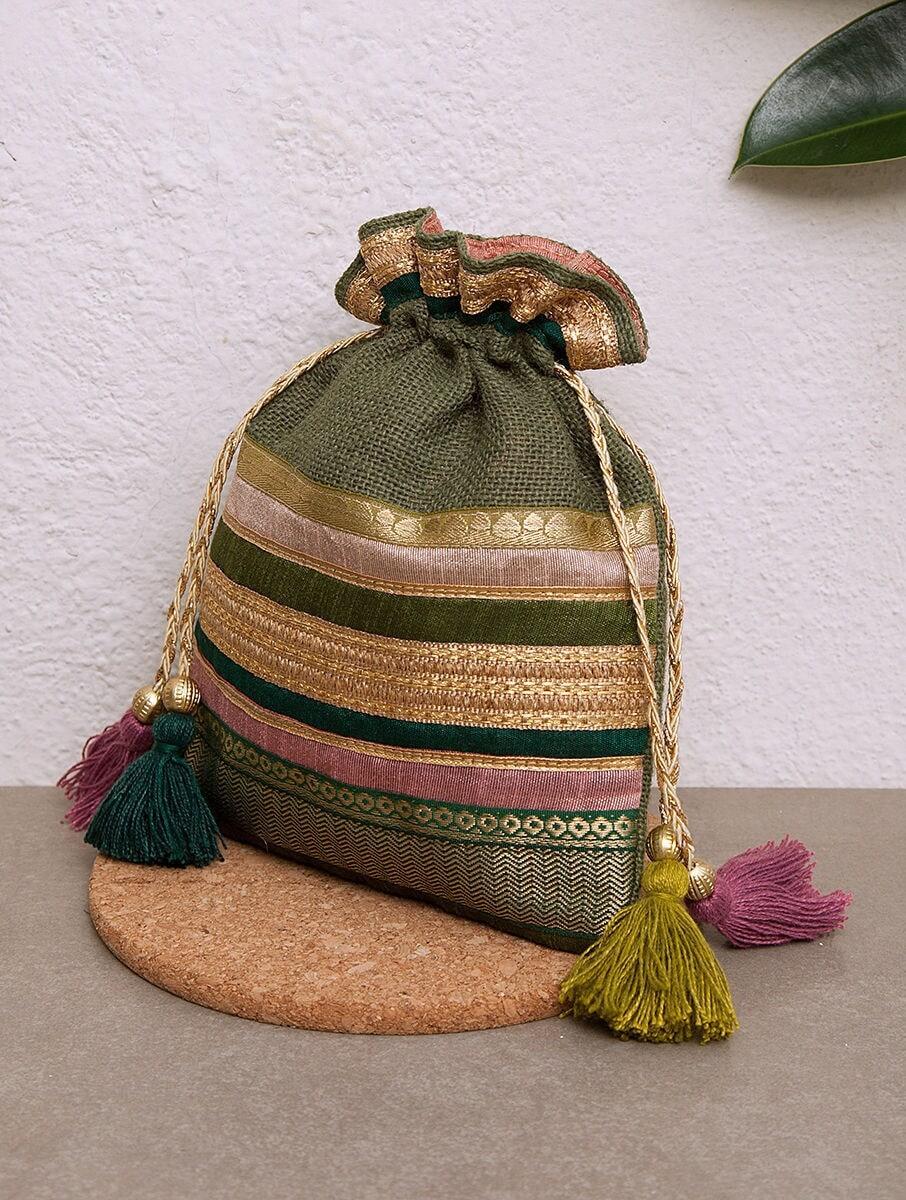 women olive green jute potli