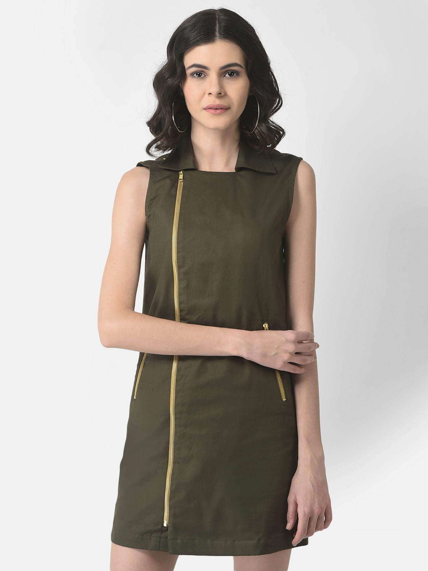 women olive green safari dress