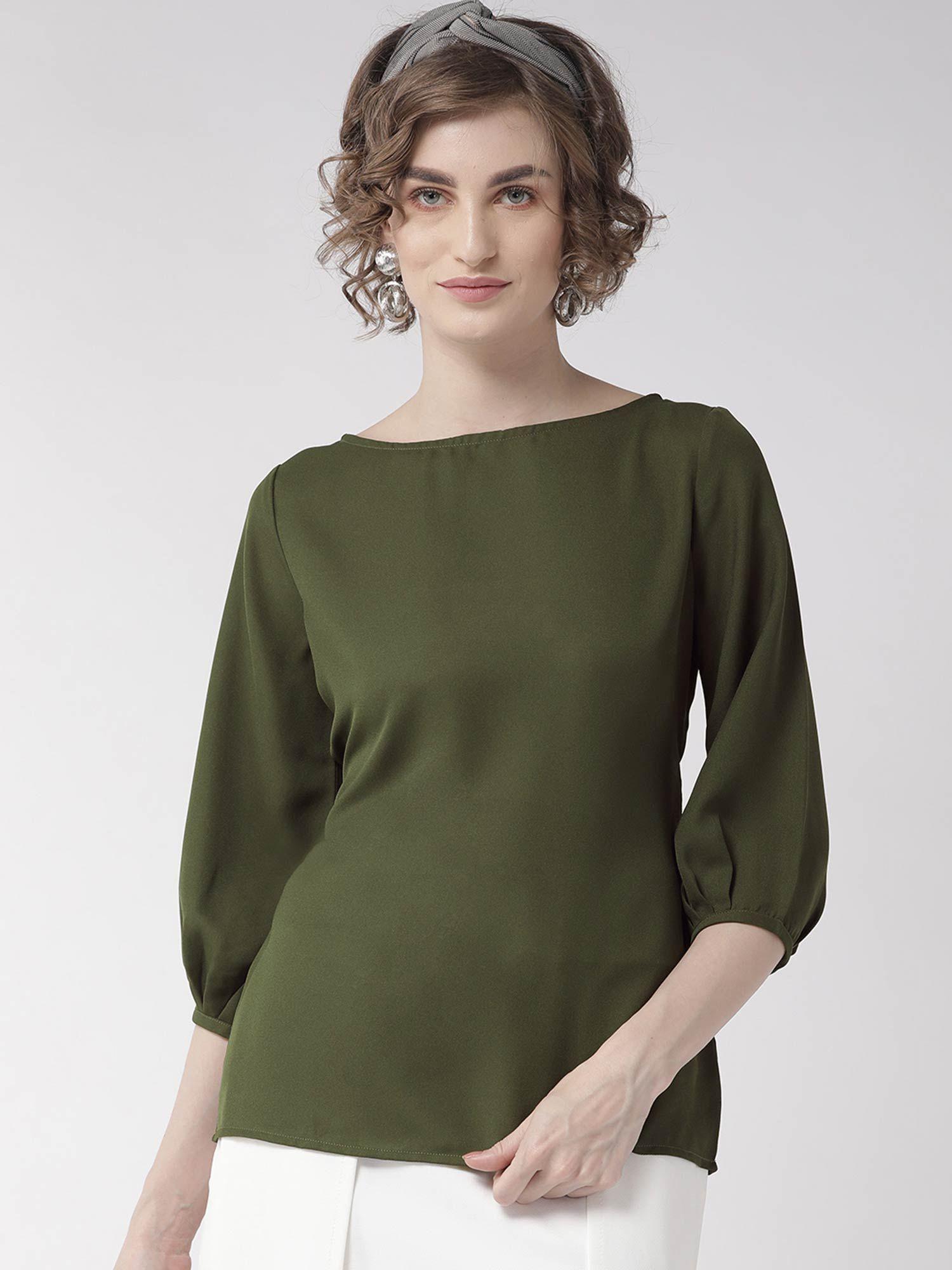 women olive green solid top