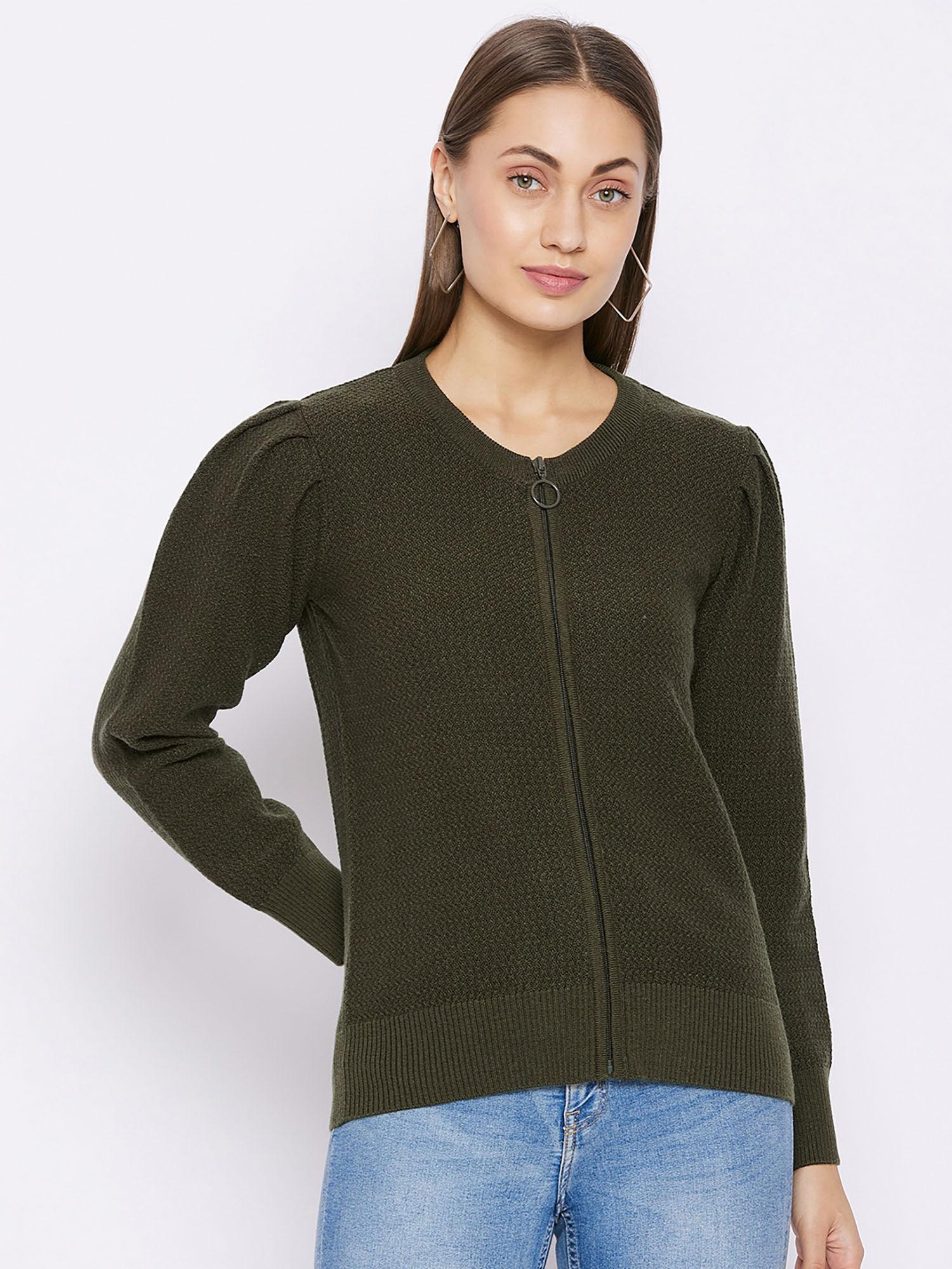 women olive green wool cardigan