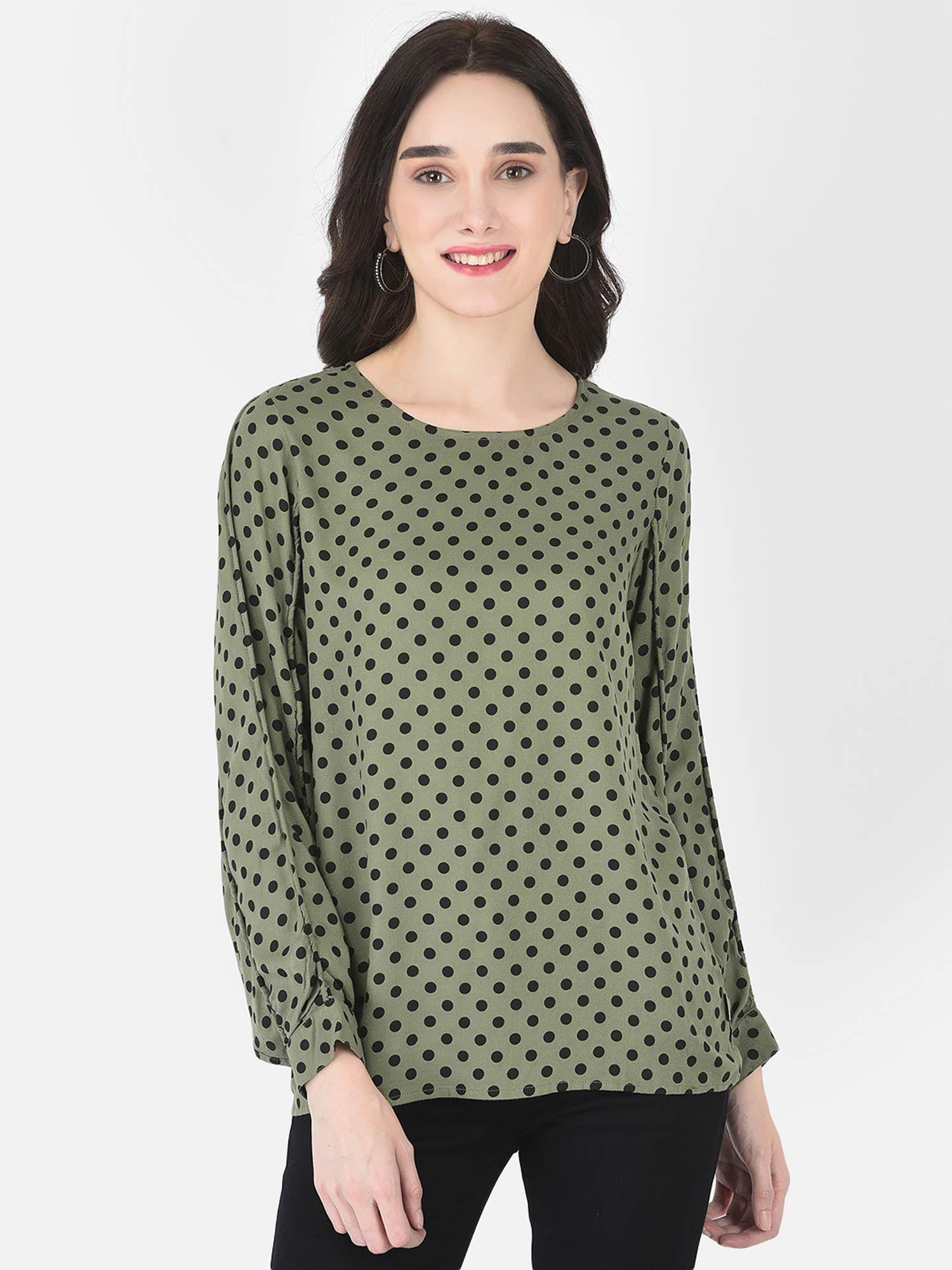 women olive polka top