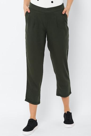 women olive regular fit solid casual trousers