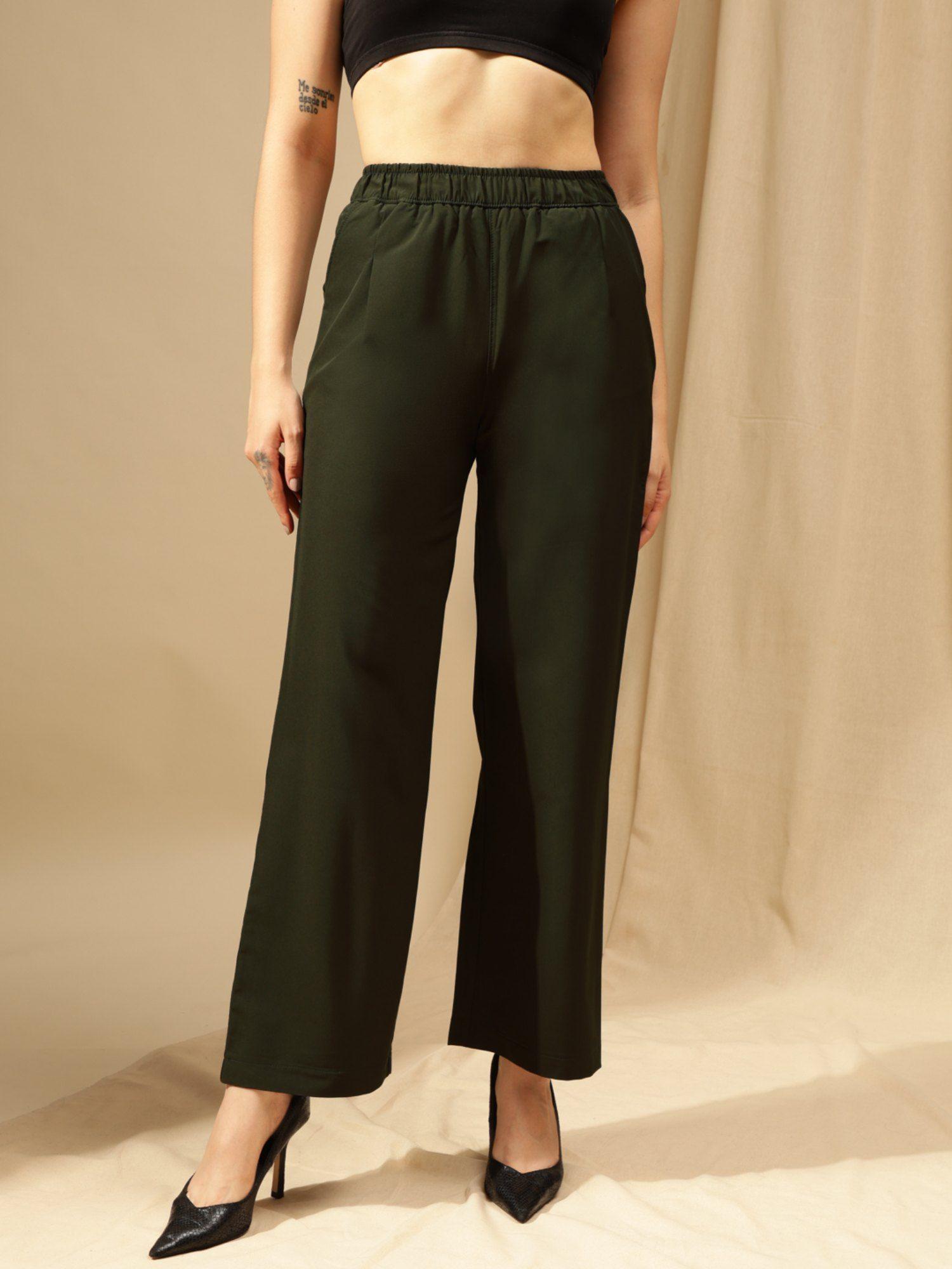 women olive relaxed loose fit super high rise trousers