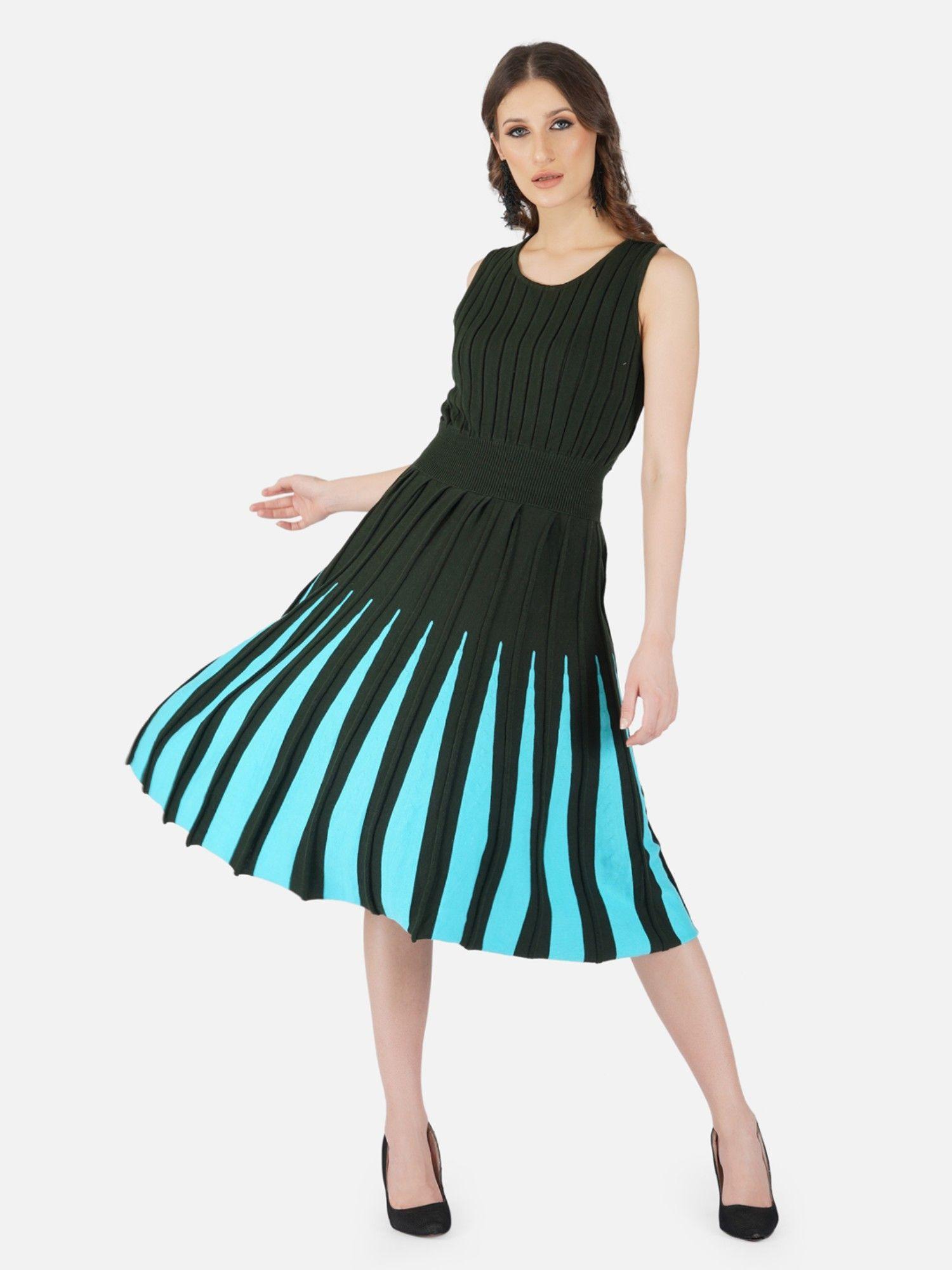 women olive sea waves dress