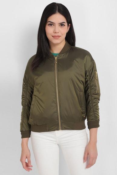 women olive solid casual jacket