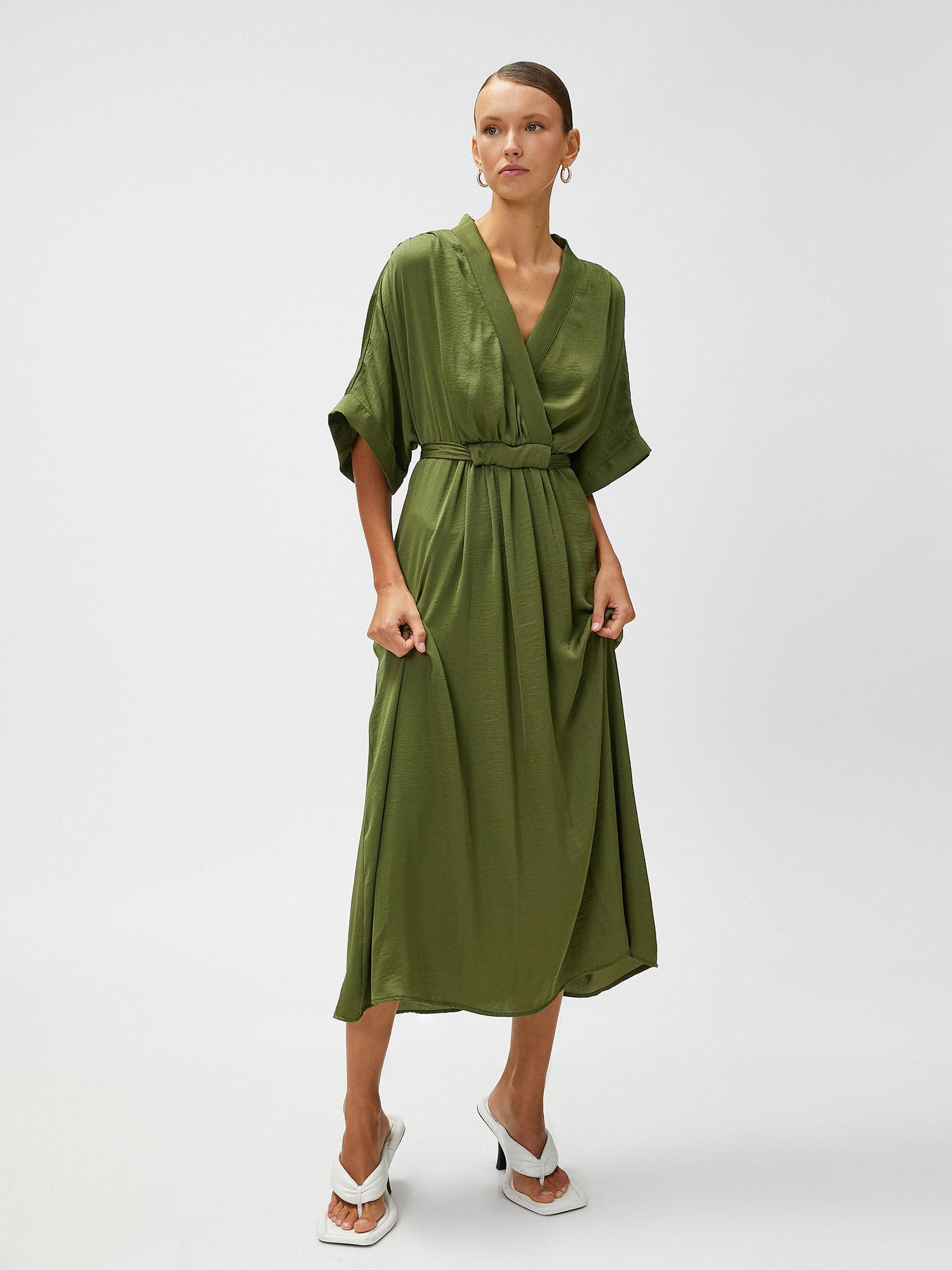 women olive solid plain comfortable dress (set of 2)