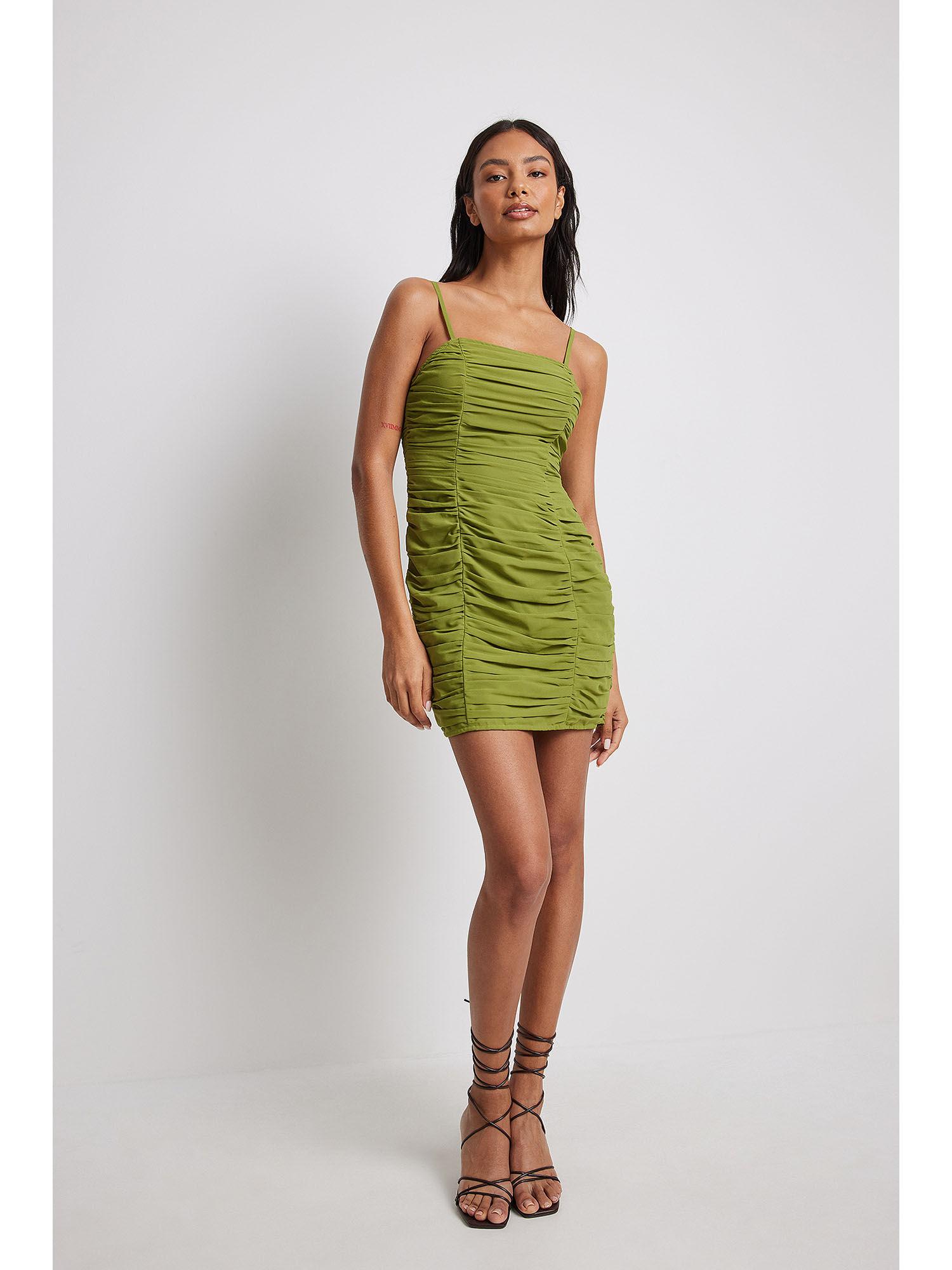 women olive solid-plain mini dress