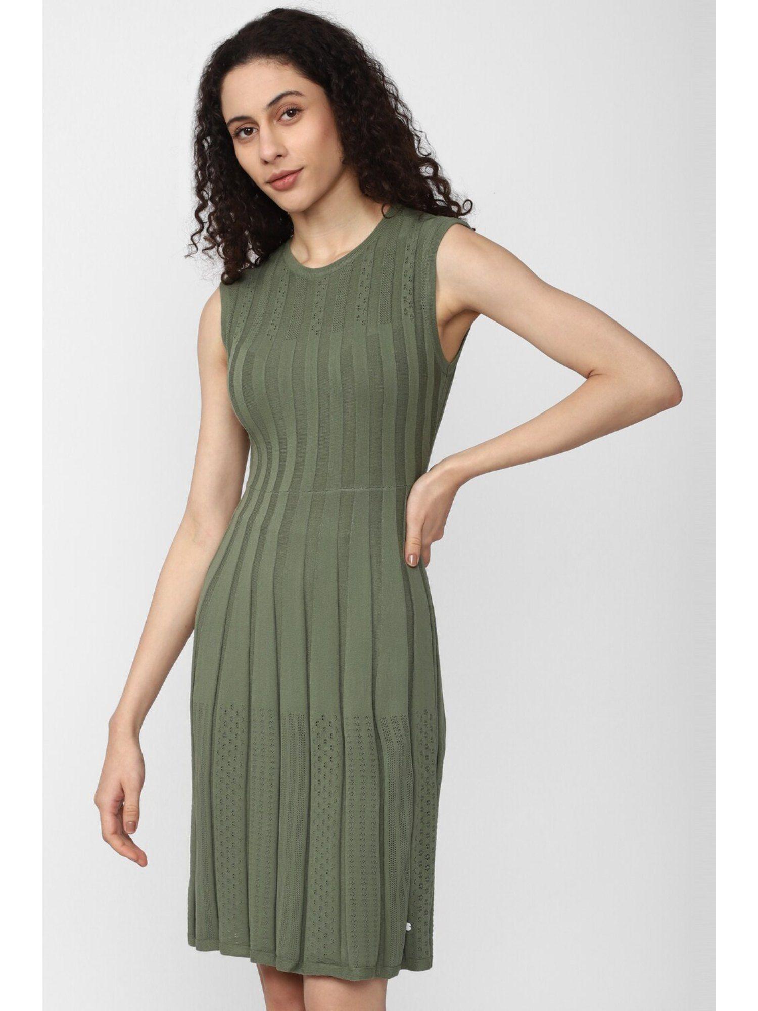 women olive textured casual dress