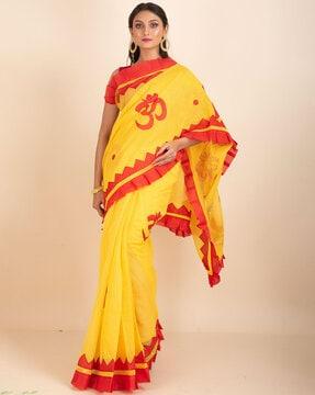 women om print cotton saree
