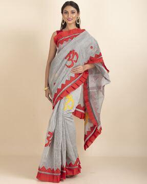 women om print cotton saree