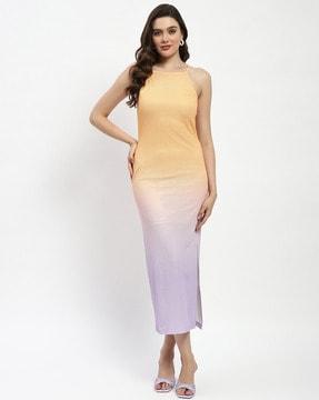 women ombre-dyed bodycon dress with side slit