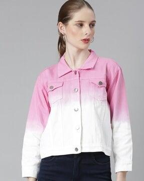 women ombre-dyed bomber jacket with flap pockets