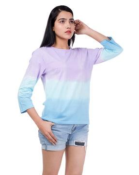 women ombre-dyed regular fit round-neck t-shirt