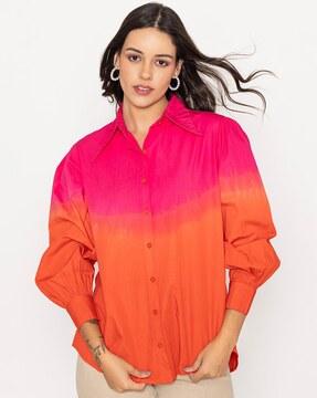 women ombre-dyed regular fit shirt with curved hem