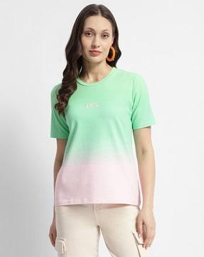 women ombre-dyed relaxed fit round-neck t-shirt