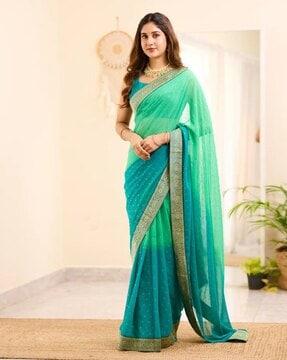 women ombre-dyed saree with contrast border