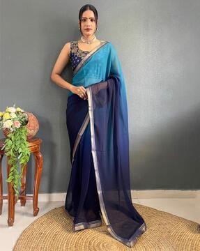 women ombre-dyed saree with contrast border