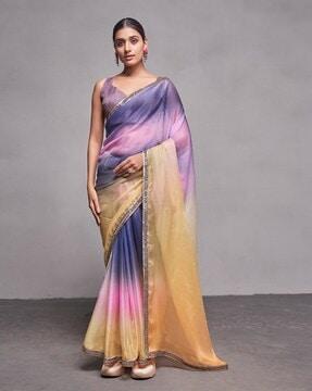 women ombre-dyed saree with lace border