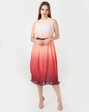 women ombre print a-line midi dress