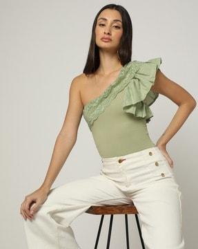 women one-shoulder fitted bodysuit