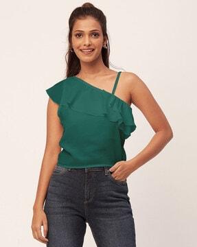 women one-shoulder ruffled top