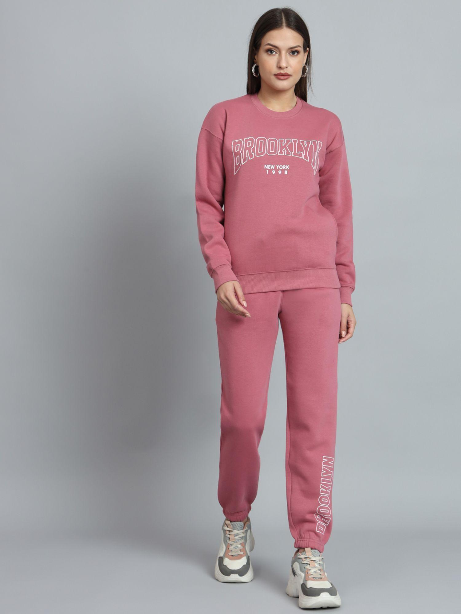 women onion fleece round neck sweatshirt and pant (set of 2)