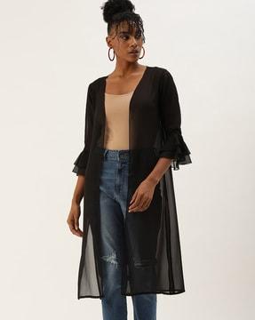 women open-front shrug with flounce sleeves